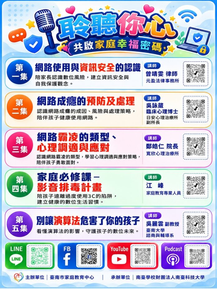 臺南市家庭教育中心推出《聆聽您心 共啟家庭幸福密碼》系列影片